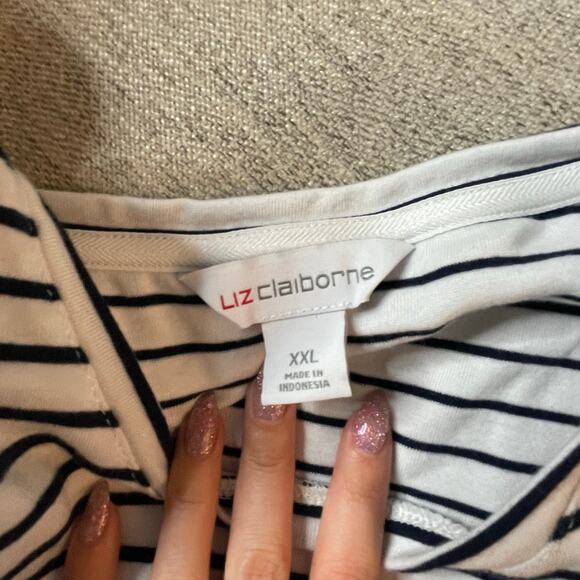 LIZ CLAIBORNE XXL Striped NWT MIDI Dress Knot Front Plus Size White Blue Tank - Picture 4 of 4
